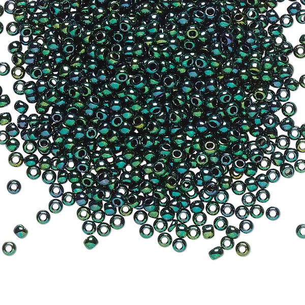 Seed bead, TOHO BEADS®, glass, pkg/7.5g, #11 round, opaque higher-metallic June bug (TR-11-506). image number 0