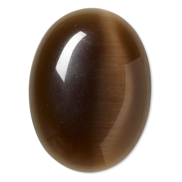 Cabochon, cat's eye glass (fiber optic glass), brown, 40x30mm calibrated oval, quality grade. Sold individually. image number 0