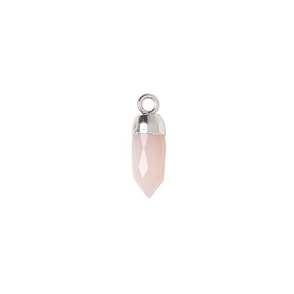 Drop, chalcedony (dyed) and silver-plated copper, pink, 12x5mm-14x6mm hand-cut faceted point. Sold individually. image number 0