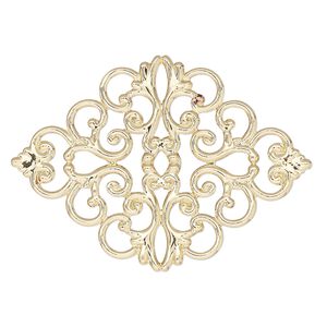 Focal, gold-finished brass, 42.5x31mm single-sided filigree. Sold per pkg of 2.
