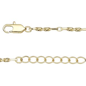 Chain 1pkg1 oval & rectangle, 2mm / 2mm twisted flat / lobster claw clasp, gold-finished brass 36 inch