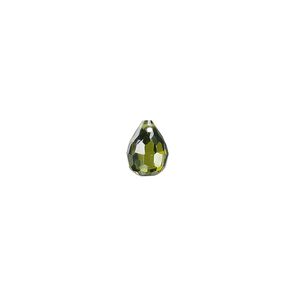Bead, cubic zirconia, olive green, 8x6mm top-drilled faceted teardrop, Mohs hardness 8-1/2. Sold per pkg of 2.