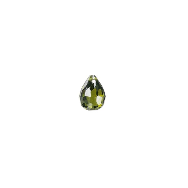 Bead, cubic zirconia, olive green, 8x6mm top-drilled faceted teardrop, Mohs hardness 8-1/2. Sold per pkg of 2. image number 0