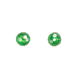 Bead, acrylic, green, 8mm faceted round. Sold per 100-gram pkg, approximately 330-390 beads.