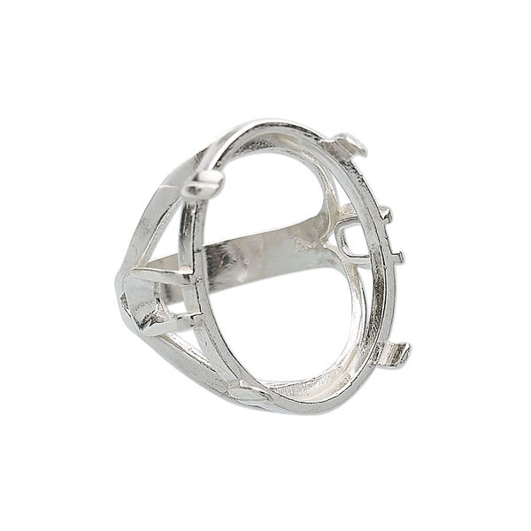 Ring, sterling silver, 25x18mm 4-prong oval setting, size 7. Sold individually. image number 0