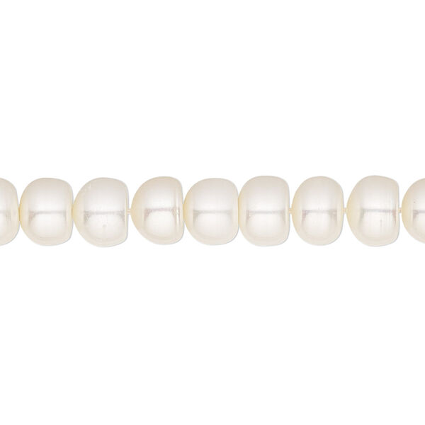 Pearl, White Lotus™, cultured freshwater (bleached), white, 7.5-8mm button, B grade, Mohs hardness 2-1/2 to 4. Sold per 15-1/2" to 16" strand. image number 0