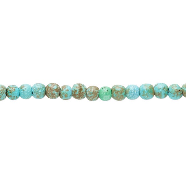 Bead, "turquoise" (resin) (imitation), blue-green and green-brown, 3-4mm round. Sold per 15-inch strand. image number 0