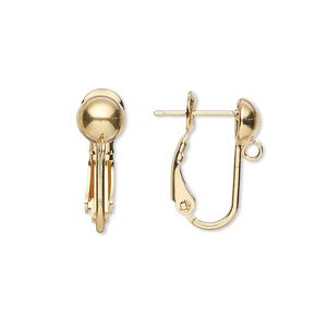 Earring 1pkg10 gold-plated, 18mm hinged / 6mm ball / closed loop, 21 gauge brass 5 pair