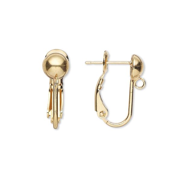 Earring 1pkg10 gold-plated, 18mm hinged / 6mm ball / closed loop, 21 gauge brass 5 pair image number 0