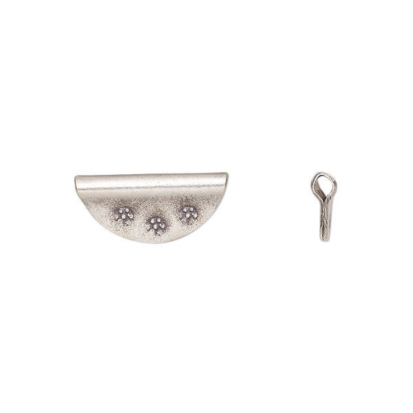 Bead, Hill Tribes, antiqued sterling silver, 15x7mm flat half-round with flowers. Sold per pkg of 4. image number 0