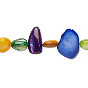 Bead, mother-of-pearl shell (dyed), multicolored, 7x6mm-17x11mm multi-shape, Mohs hardness 3-1/2. Sold per 15" to 16" strand.