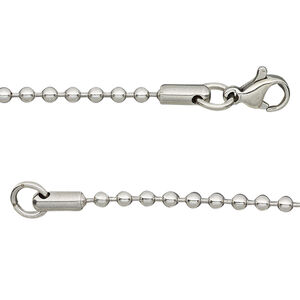 Chain 1pkg1, stainless steel, 2.4mm ball, 24 inches with clasp.