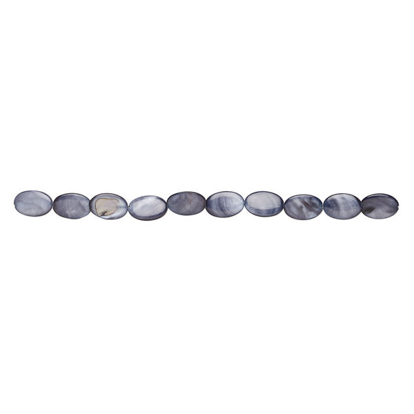 Mother-of-pearl shell 1pkg1, puffed oval bead 14 inch blue steel 21x14mm image number 1