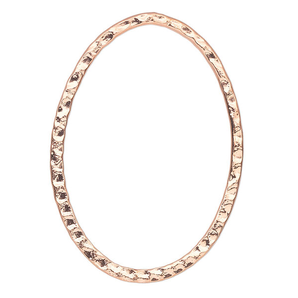 Focal, copper-plated steel, 40x30mm double-sided hammered open oval. Sold per pkg of 6. image number 0