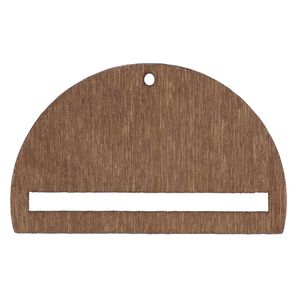 Focal, fiberboard, brown, 2 x 1-1/4 inch top-drilled semicircle with cutout. Sold per pkg of 6.
