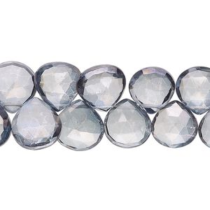 Quartz crystal 1pkg1, hand-cut top-drilled faceted puffed teardrop bead 7 inch 9x8mm-11x11mm