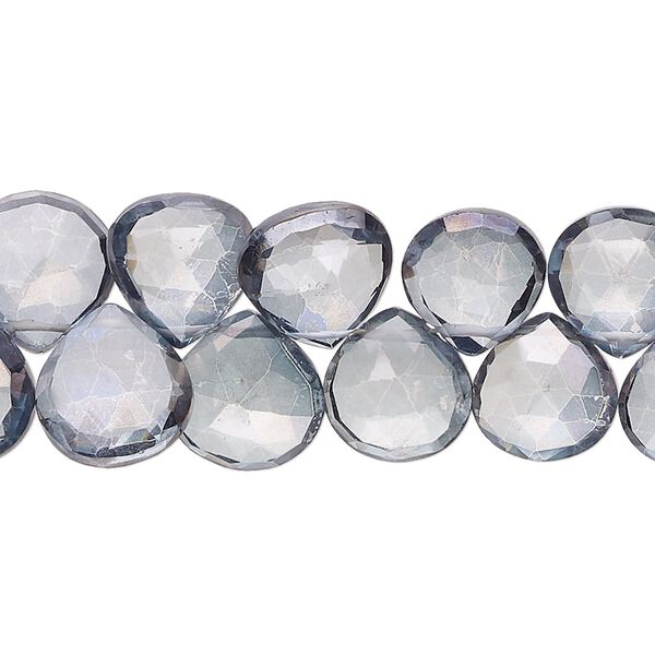 Quartz crystal 1pkg1, hand-cut top-drilled faceted puffed teardrop bead 7 inch 9x8mm-11x11mm image number 0