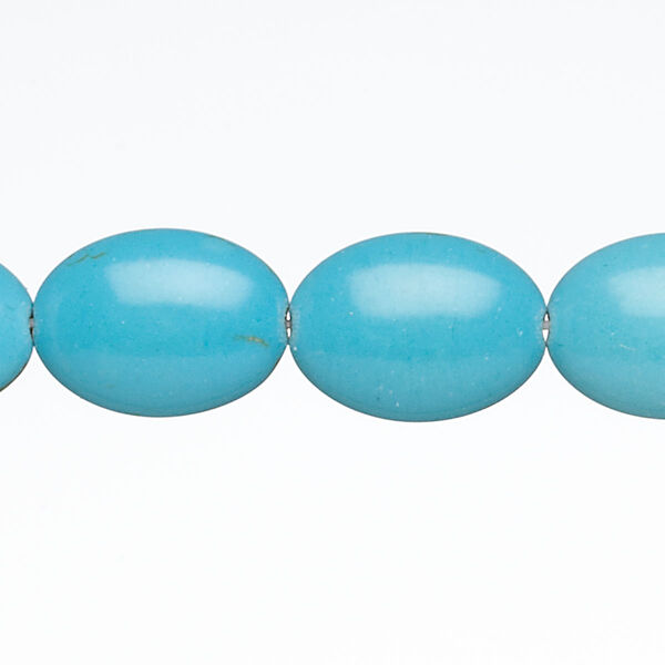 Bead, magnesite (dyed / stabilized), teal, 17x12mm-17x13mm puffed oval, B grade, Mohs hardness 3-1/2 to 4. Sold per 15-inch strand. image number 0