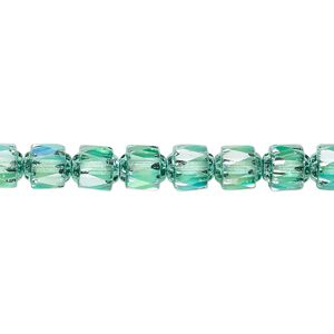 Bead, Czech dipped décor glass, teal Apollo AB, 6mm round cathedral. Sold per 15-1/2" to 16" strand.