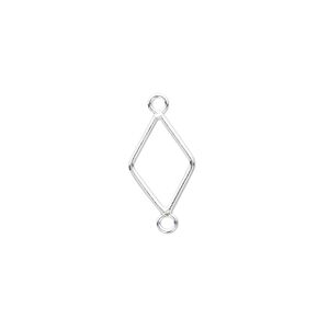 Link, sterling silver, 13x9mm diamond. Sold per pkg of 2.
