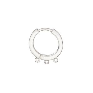 Earring hoop 1pkg2 sterling silver, 16mm hinged / 3 closed loop / square tube, 1 pair