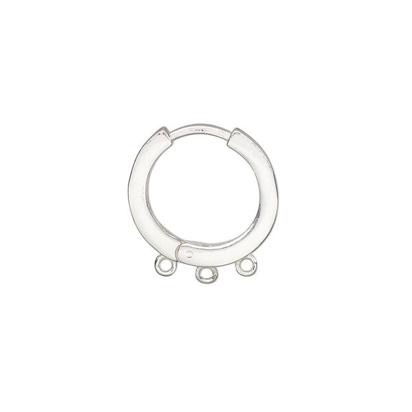 Earring hoop 1pkg2 sterling silver, 16mm hinged / 3 closed loop / square tube, 1 pair image number 0