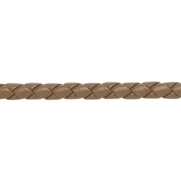 Bolo cord, leatherette, matte tan, 4mm braided round. Sold per 5-yard section. image number 0