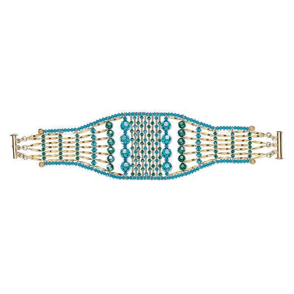 Bracelet, One of a Kind Jewelry, crystal, blue and green, 7 inches. Only one available. image number 0