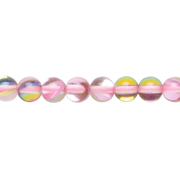 Bead, iridescent glass, transparent pink vitrail, 6mm round. Sold per 15-1/2" to 16" strand. image number 0