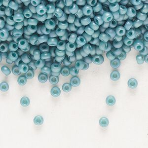 Seed bead, Miyuki, glass, pkg/25g, #11 rocaille, opaque matte rainbow nile blue, (RR-4702).