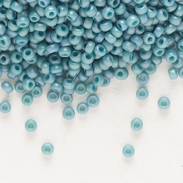 Seed bead, Miyuki, glass, pkg/25g, #11 rocaille, opaque matte rainbow nile blue, (RR-4702). image number 0