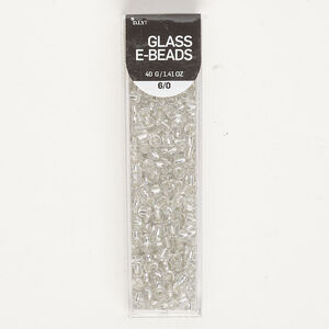 Seed bead glass 1pkg1, #6 round 40g, translucent silver-lined clear