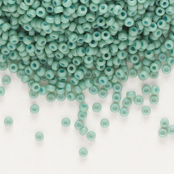 Seed bead, Miyuki, glass, pkg/25g, #11 rocaille, opaque matte luster seafoam, (RR-2028). image number 0