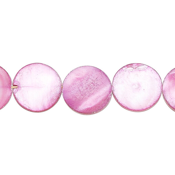 Mother-of-pearl shell 1pkg1, matte puffed flat round bead 15 inch purple 12-13mm image number 0