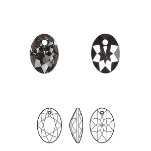 Drop 48pk crystal silver night, Swarovski® 11.5mm pendant elliptic cut 6438