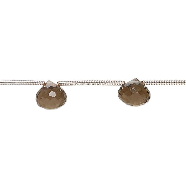 Smoky quartz 1pkg10, hand-cut top-drilled faceted puffed teardrop bead 7x5mm-8x7mm image number 0