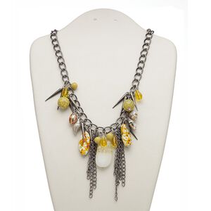 Necklace, resin / acrylic / gunmetal-finished steel / silver- / gunmetal-coated plastic, multicolored, 22 inches with 2-inch extender chain and lobster claw clasp. Sold individually.