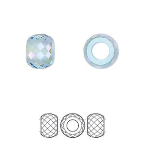 Bead 12pk aquamarine shimmer 2X, Swarovski® 11x7.75mm briolette XXL hole 5043