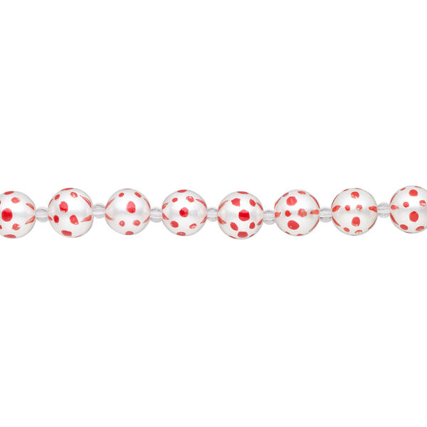 Bead, glass 1pkg8, opaque red and white, 14mm hand-painted round. image number 1