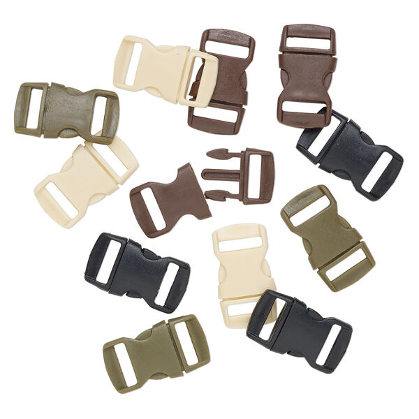 Clasp buckle mix 1pkg12, 30x16mm, plastic mixed color 1-strand image number 1