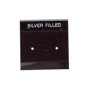 Earring card, flocked plastic, black and silver, 1x1-inch square with "SILVER FILLED." Sold per pkg of 25.