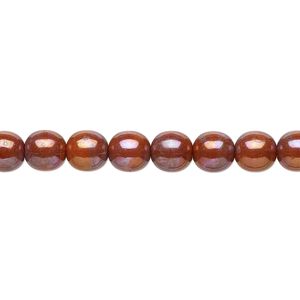 Bead, Czech glass druk, opaque orange nebula, 6mm round. Sold per 15-1/2" to 16" strand.