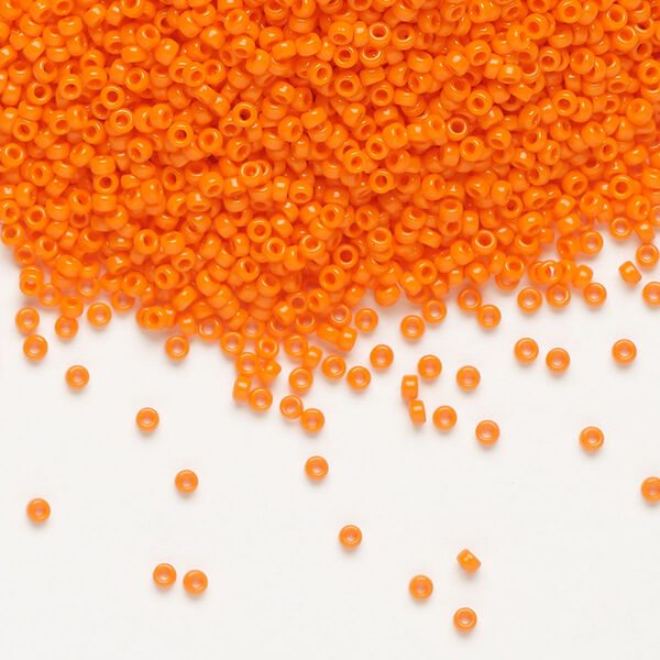 Seed bead, Miyuki, glass, pkg/250g, #15 rocaille, opaque orange (RR-406). image number 0