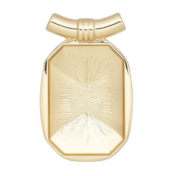 Pendant, Almost Instant Jewelry®, gold-plated "pewter" (zinc-based alloy), 36.5x23mm with 27x18.5mm emerald-cut setting and 2mm hole. Sold individually. image number 0