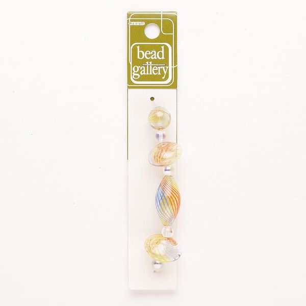 Bead 1pkg4 handblown glass, mixed sizes / mixed shapes / line design, assortment transparent clear / translucent multicolored image number 0