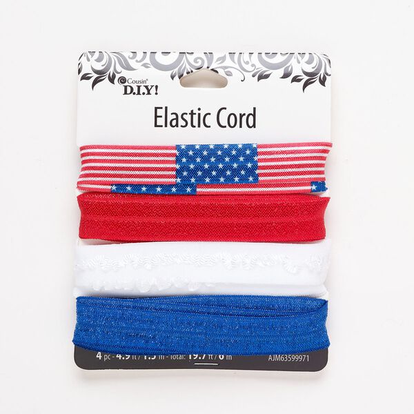 Elastic 1pkg4, flat cord 4.9 foot assortment blue / red / white 15mm image number 0