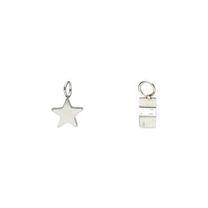 Charm, stainless steel, 5mm double-sided star. Sold per pkg of 2.