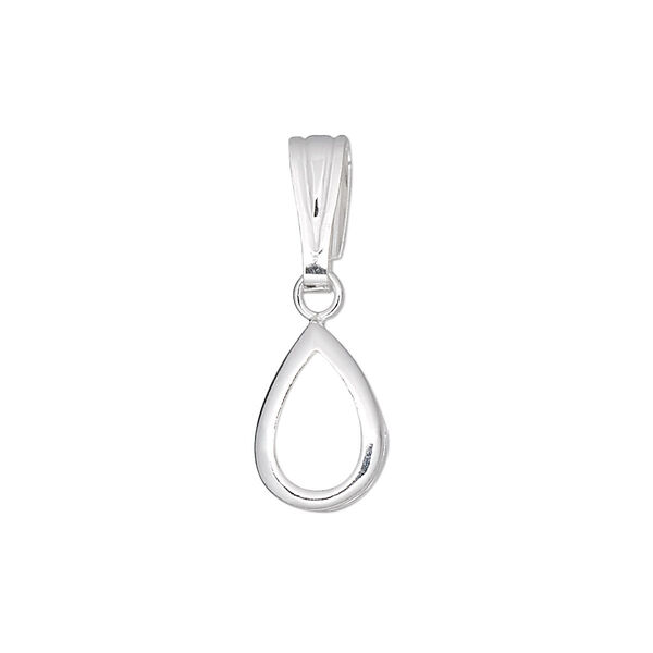 Pendant, sterling silver, 25x9mm pear, 10x7mm pear setting. Sold individually. image number 0