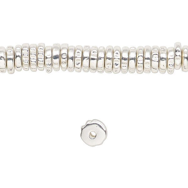 Bead, silver-finished "pewter" (zinc-based alloy), 6x2mm rough rondelle. Sold per 8-inch strand. image number 0