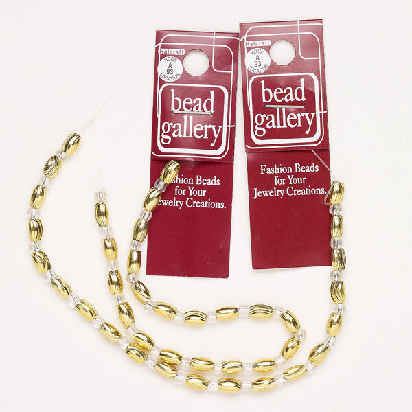 Bead brass 40pk 7x4mm-7x5mm corrugated oval tube, gold finish image number 0